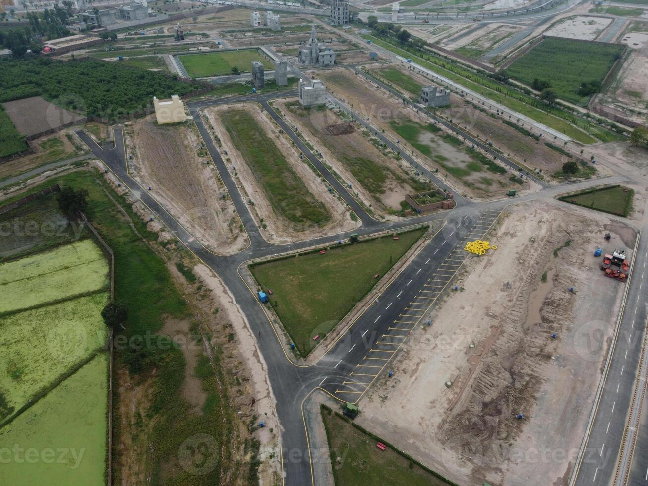 High angle view with drone of West Marina Housing Society in Lahore Pakistan on November 07, 2023 photo