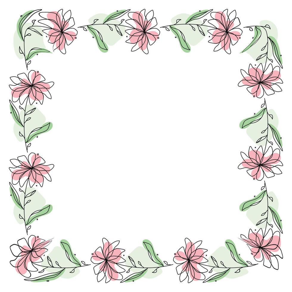 Hand drawn flowers wreath frame on white background vector