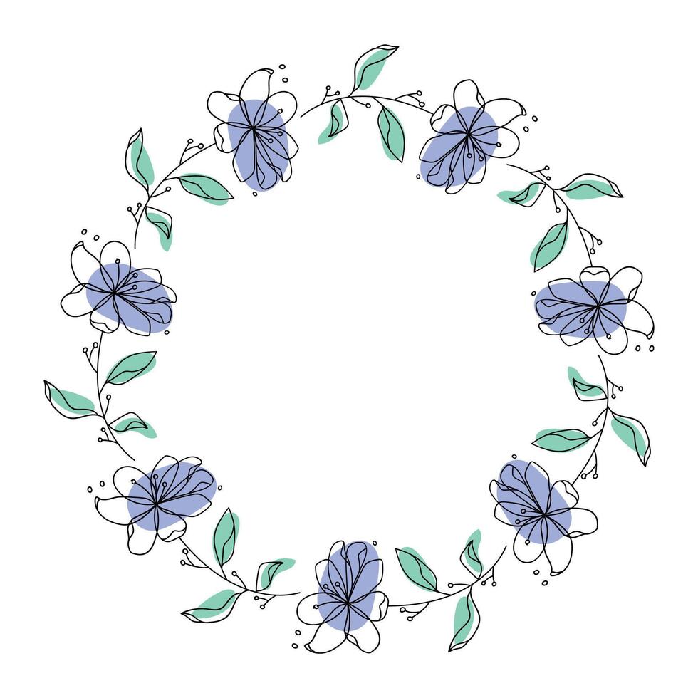 Hand drawn flowers wreath frame on white background vector