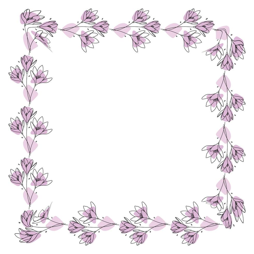 Hand drawn flowers wreath frame on white background vector