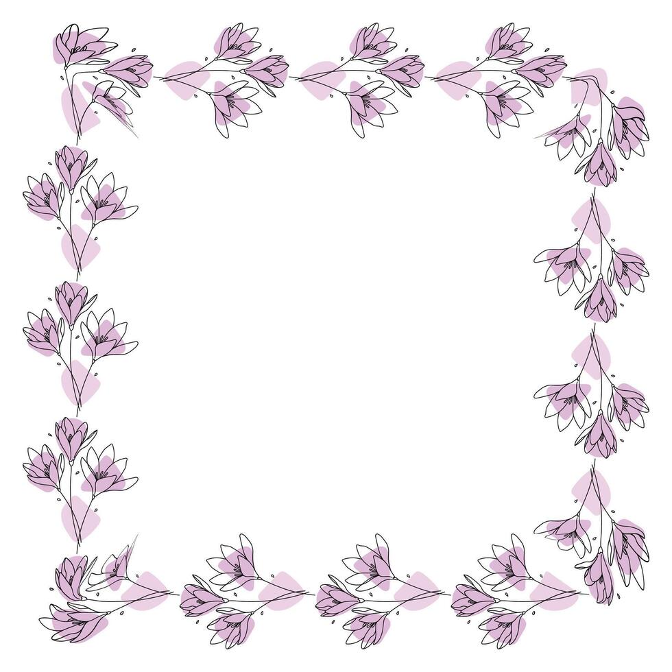 Hand drawn flowers wreath frame on white background vector