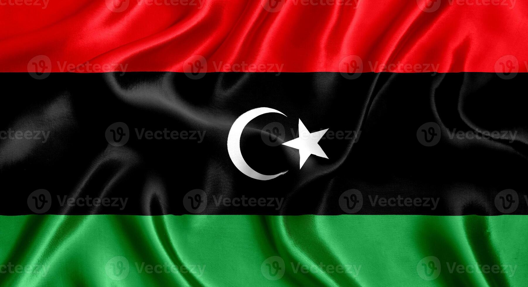 Flag of Libya silk close-up photo