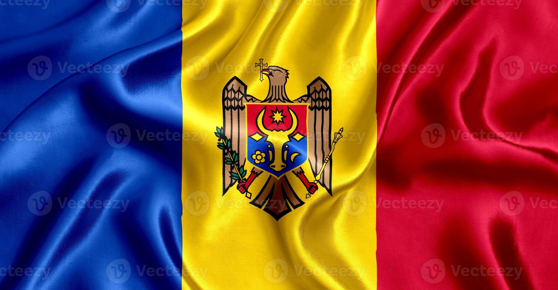 Flag of Moldova silk close-up photo