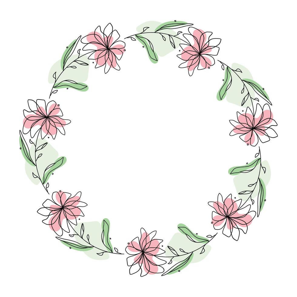 Hand drawn flowers wreath frame on white background vector