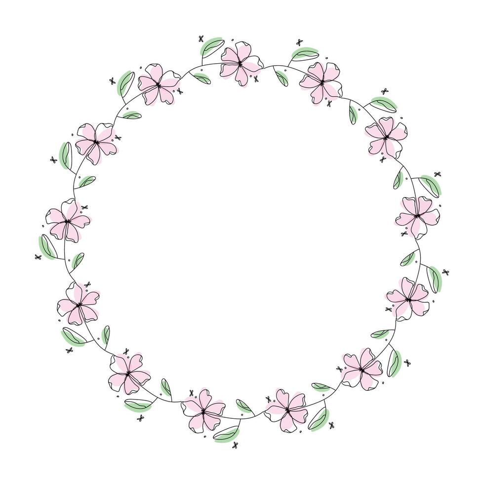 Hand drawn flowers wreath frame on white background vector