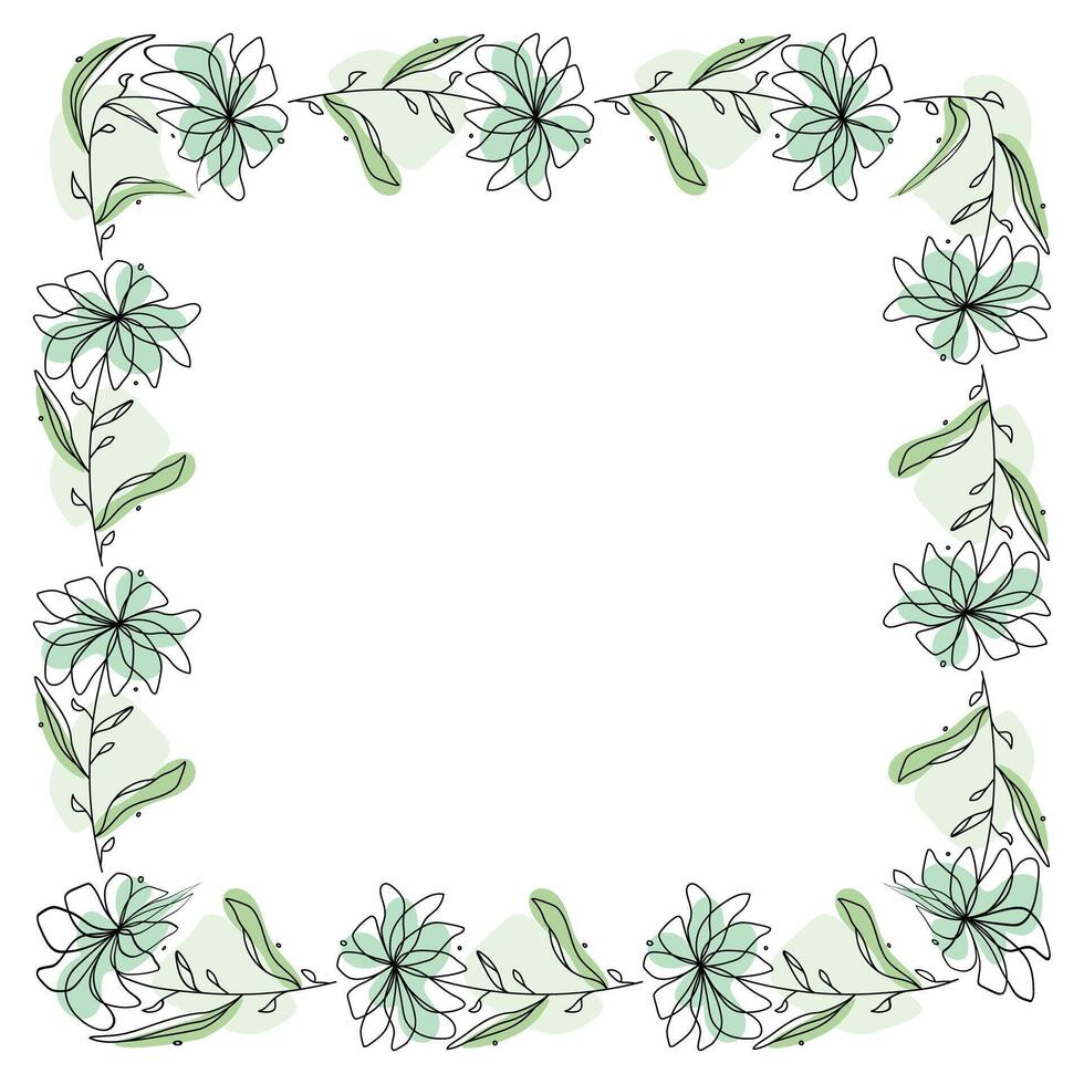 Hand drawn flowers wreath frame on white background vector