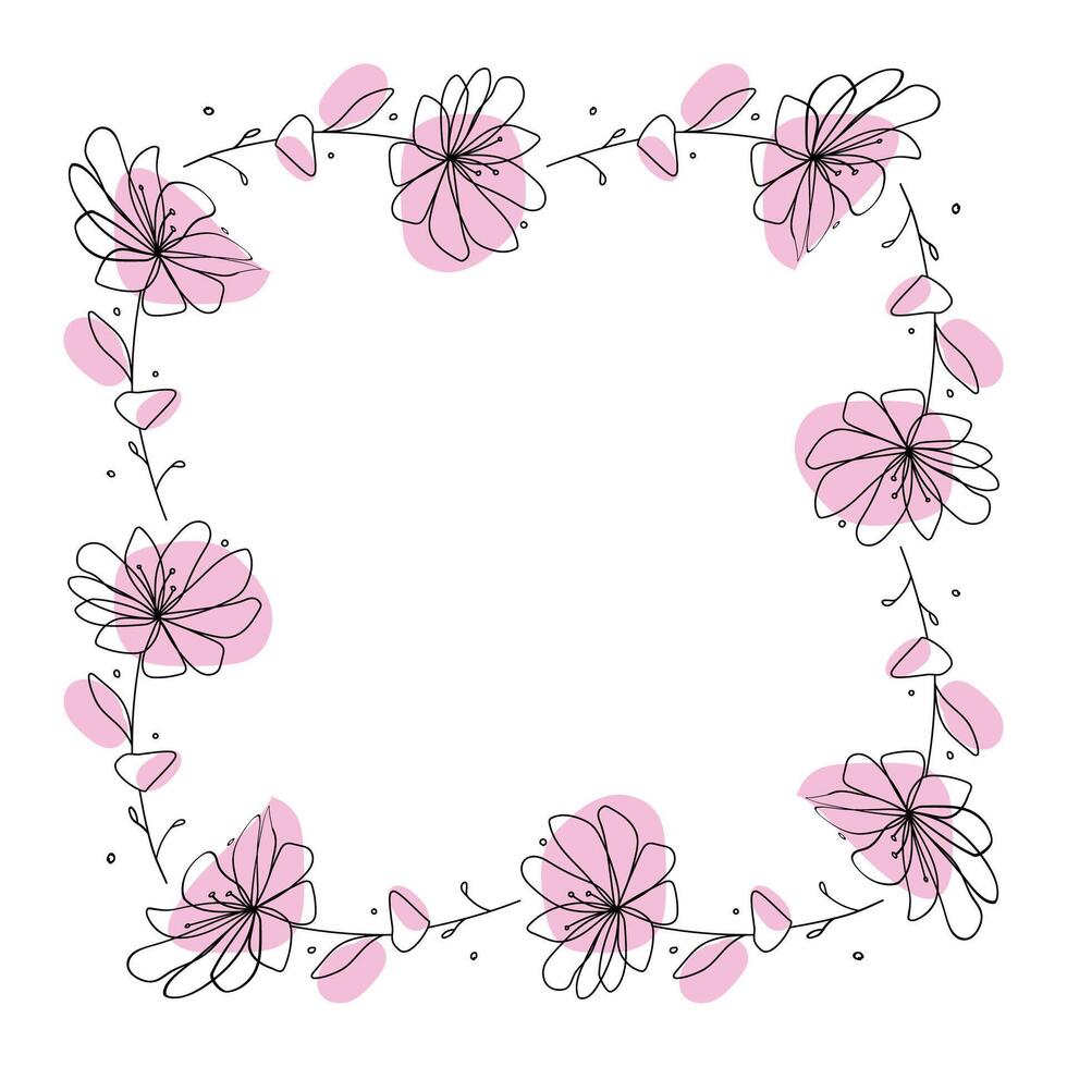 Hand drawn flowers wreath frame on white background vector