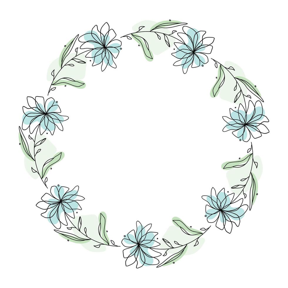 Hand drawn flowers wreath frame on white background vector