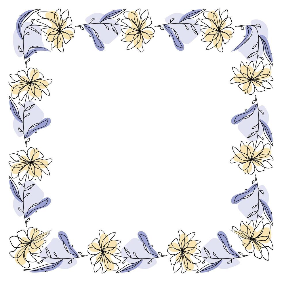 Hand drawn flowers wreath frame on white background vector