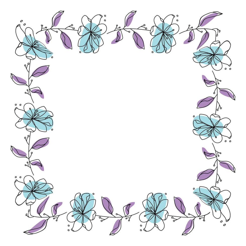 Hand drawn flowers wreath frame on white background vector