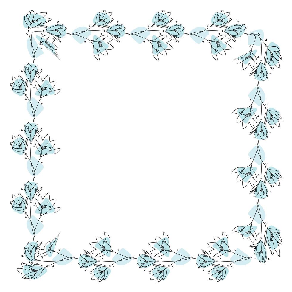 Hand drawn flowers wreath frame on white background vector