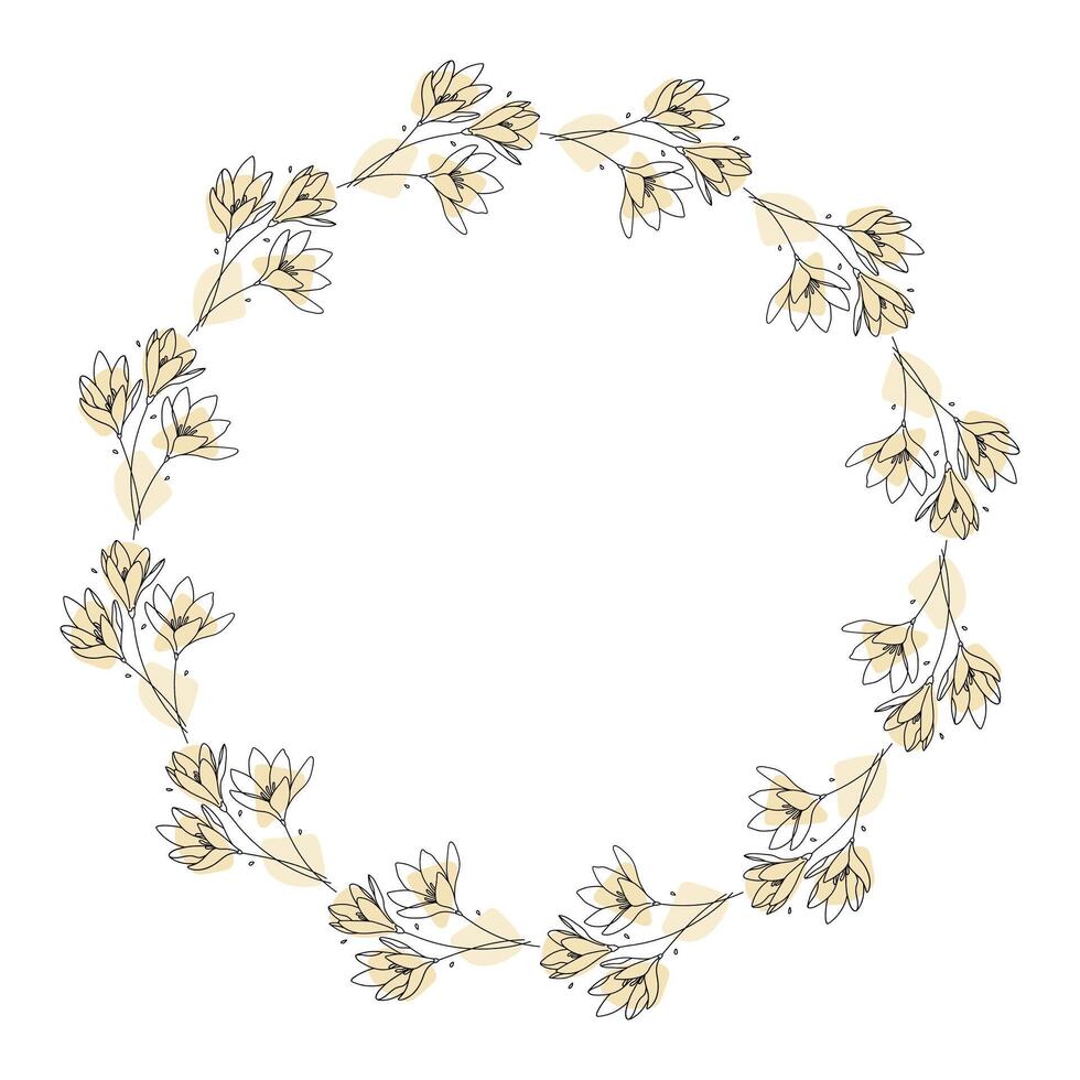 Hand drawn flowers wreath frame on white background vector