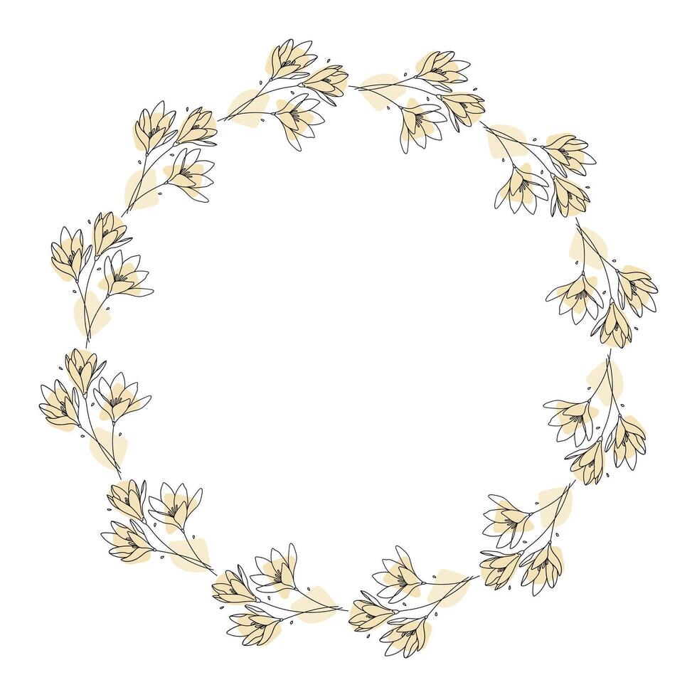 Hand drawn flowers wreath frame on white background vector