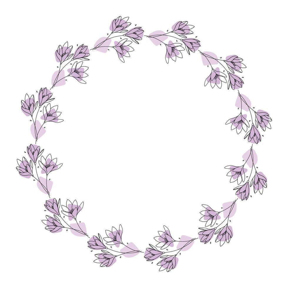 Hand drawn flowers wreath frame on white background vector