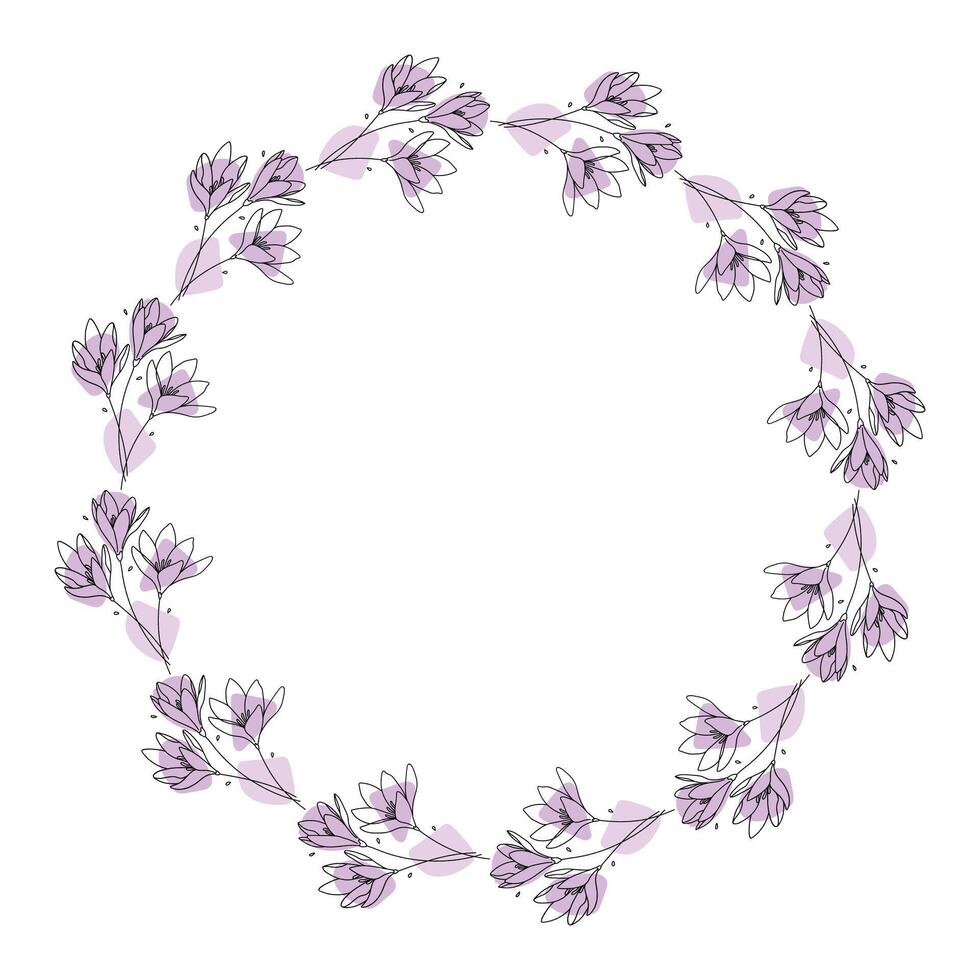 Hand drawn flowers wreath frame on white background vector