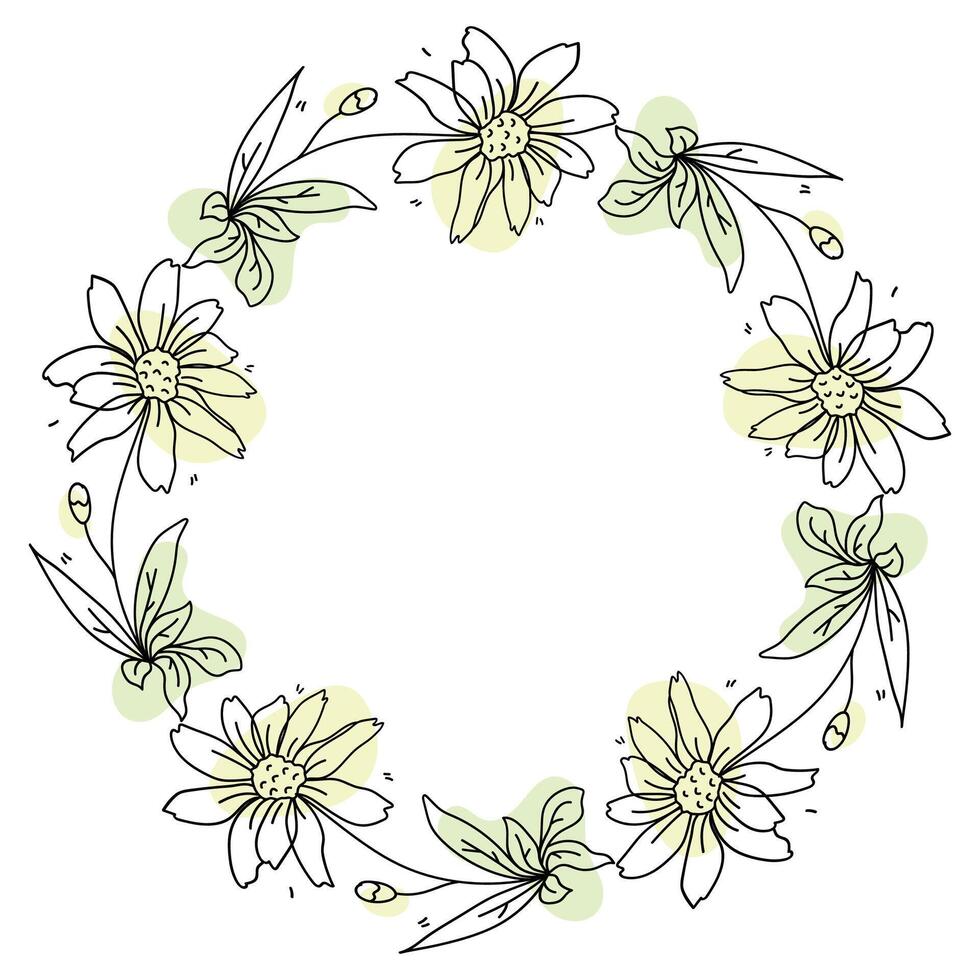 Hand drawn flowers wreath frame on white background vector