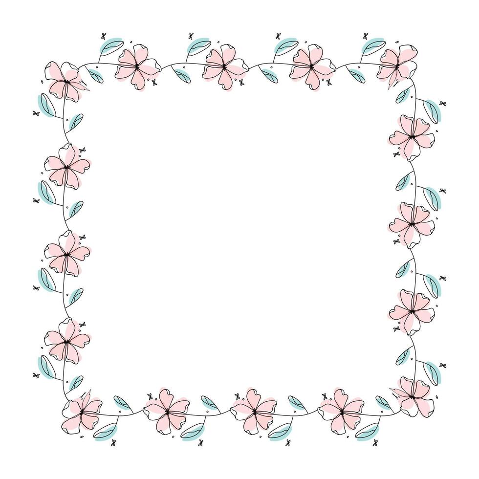 Hand drawn flowers wreath frame on white background vector