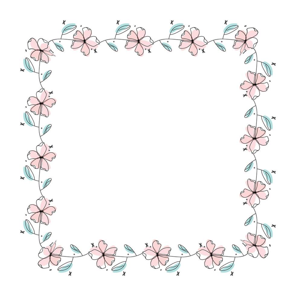 Hand drawn flowers wreath frame on white background vector