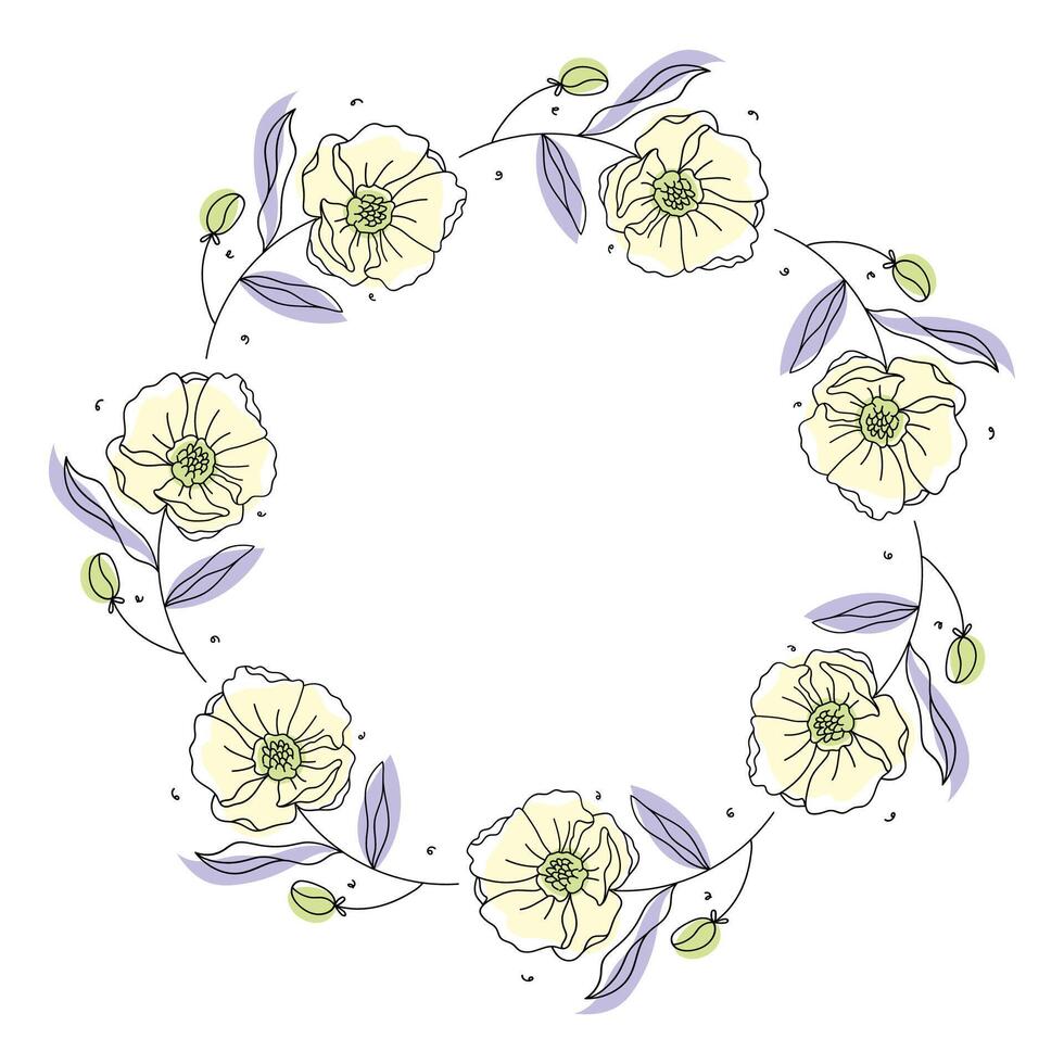 Hand drawn flowers wreath frame on white background vector