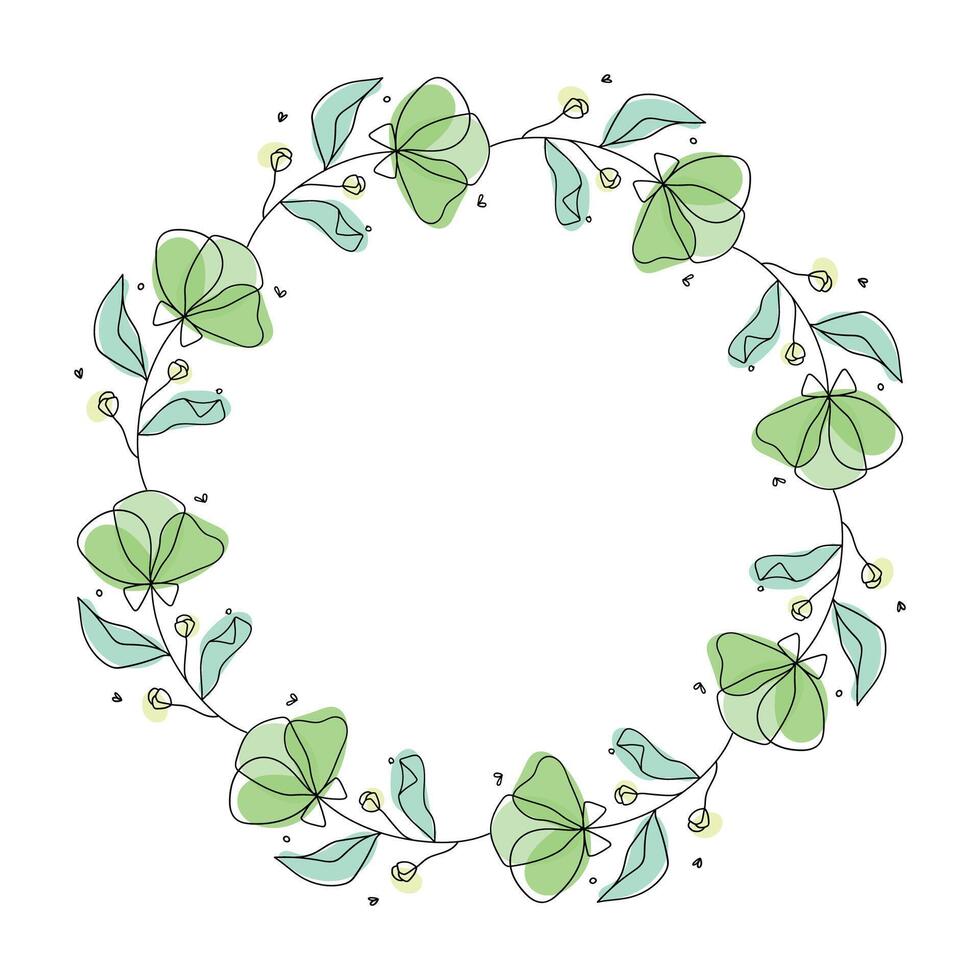 Hand drawn flowers wreath frame on white background vector