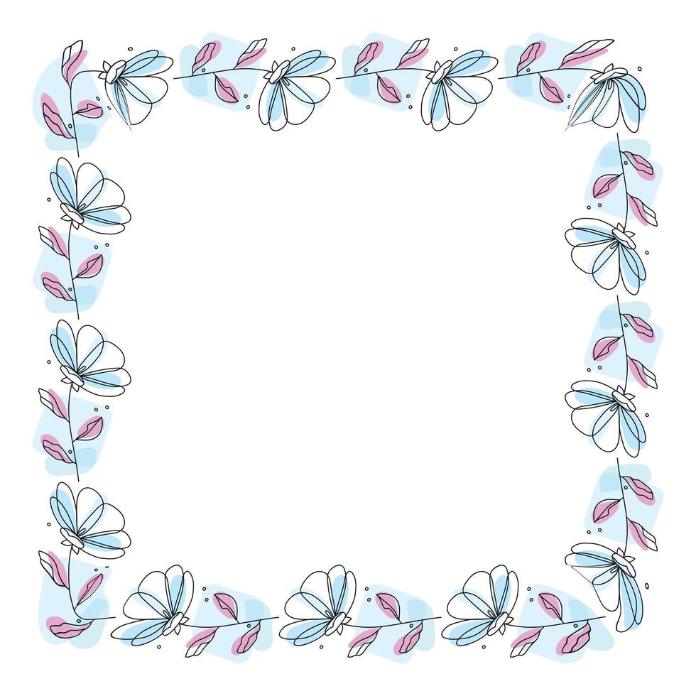 Hand drawn flowers wreath frame on white background vector