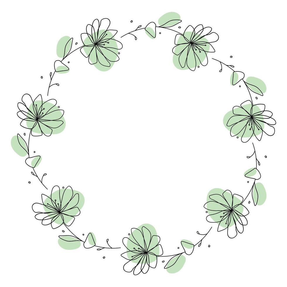 Hand drawn flowers wreath frame on white background vector