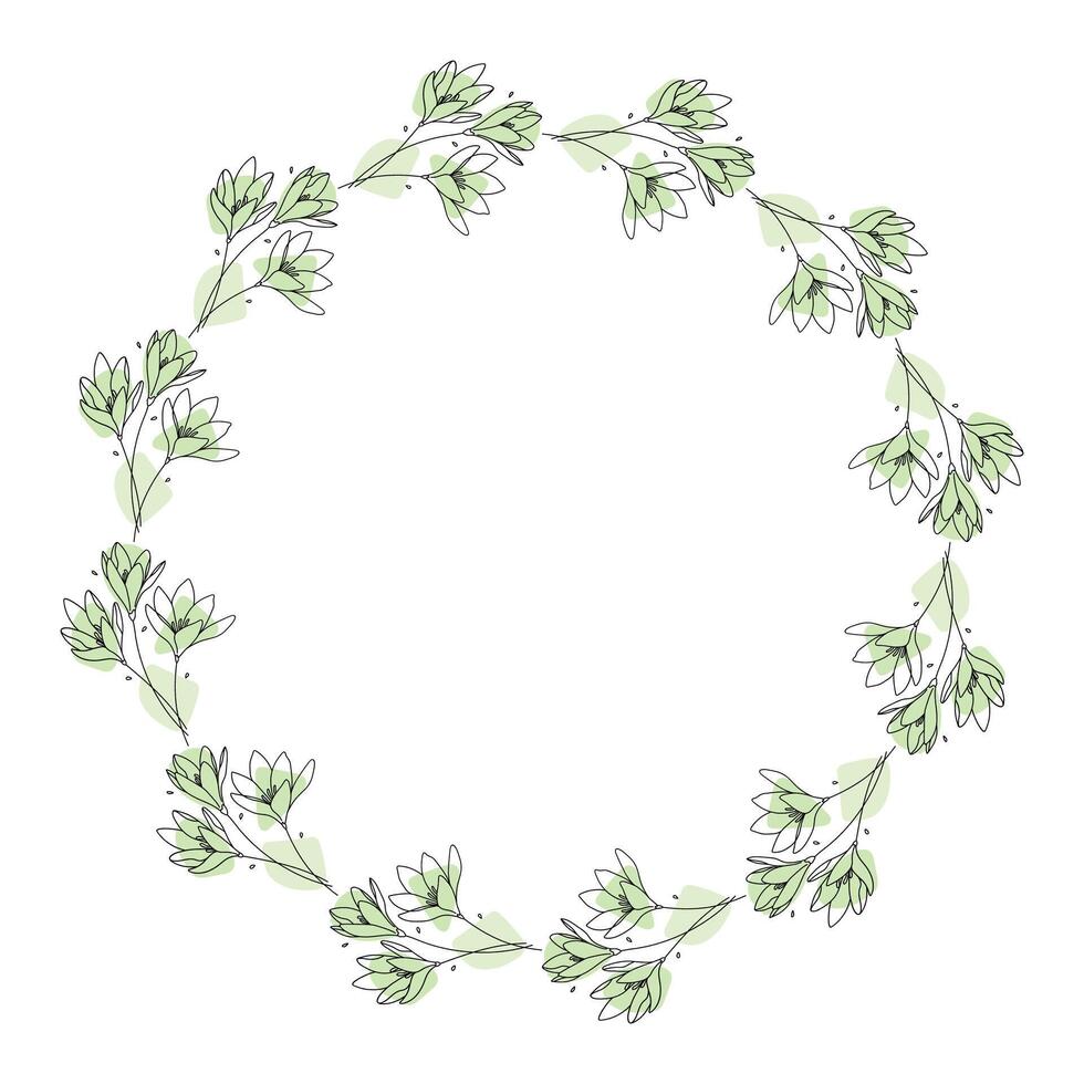 Hand drawn flowers wreath frame on white background vector