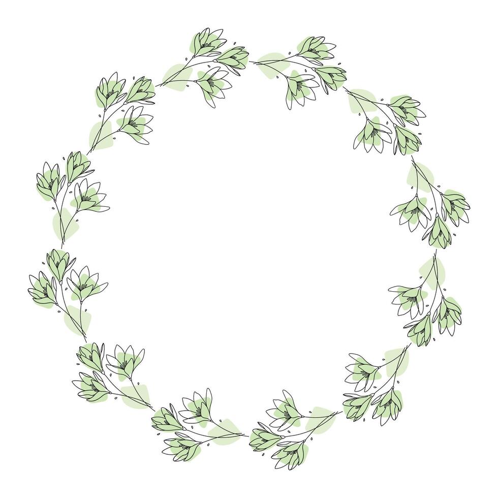 Hand drawn flowers wreath frame on white background vector