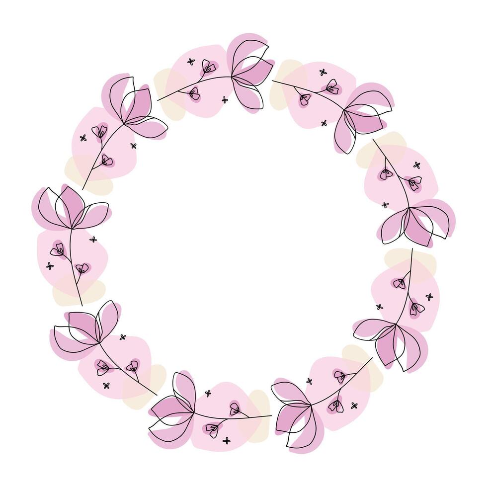 Hand drawn flowers wreath frame on white background vector