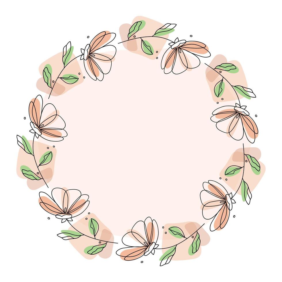 Hand drawn flowers wreath frame on white background vector