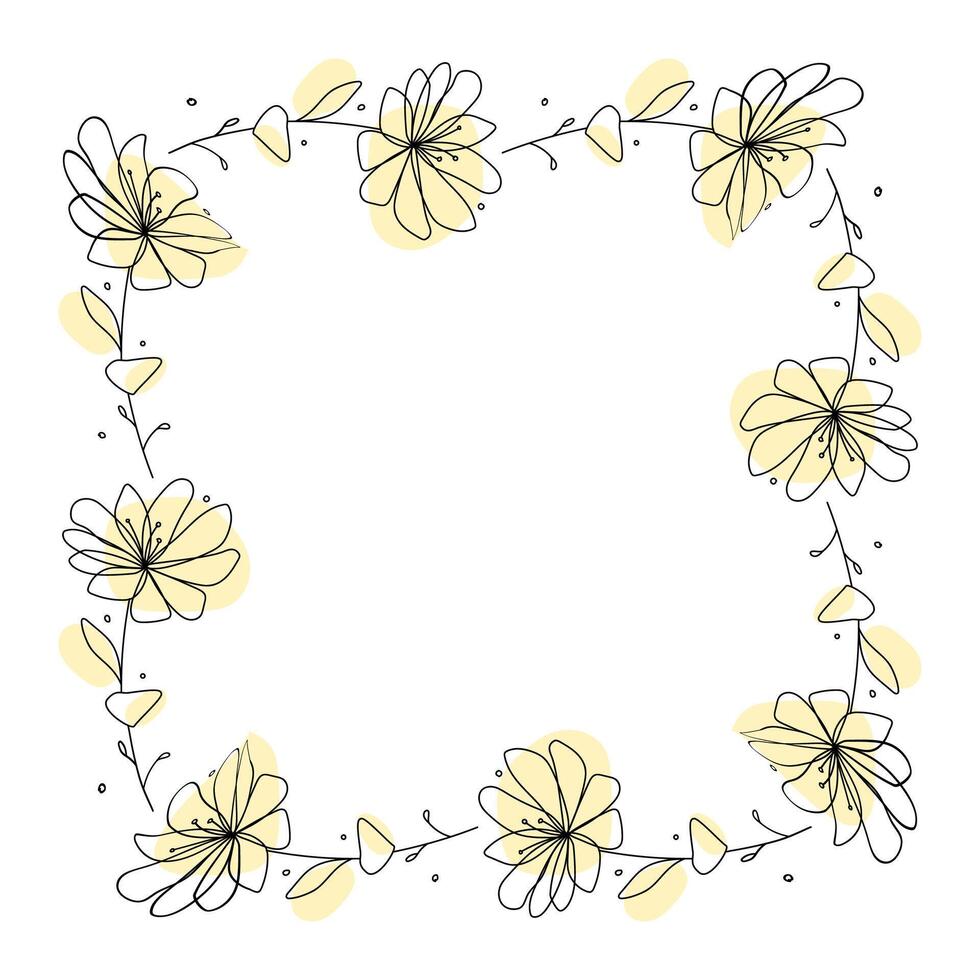 Hand drawn flowers wreath frame on white background vector