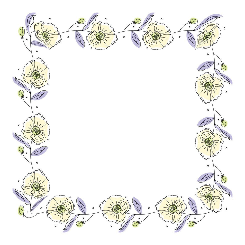 Hand drawn flowers wreath frame on white background vector