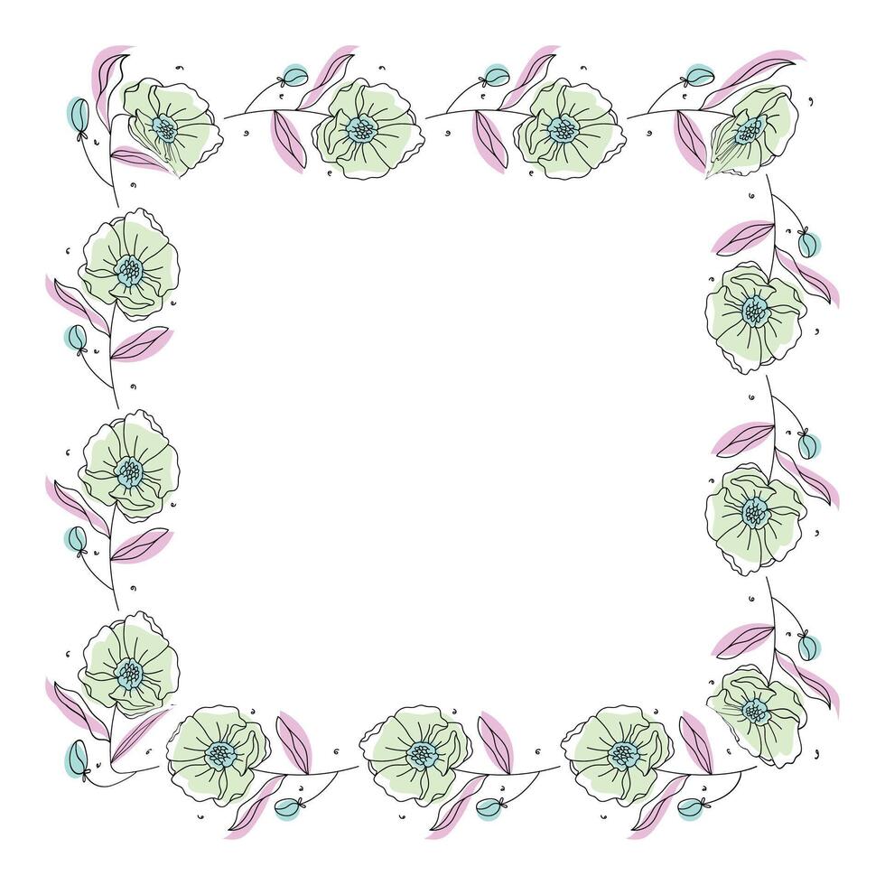 Hand drawn flowers wreath frame on white background vector