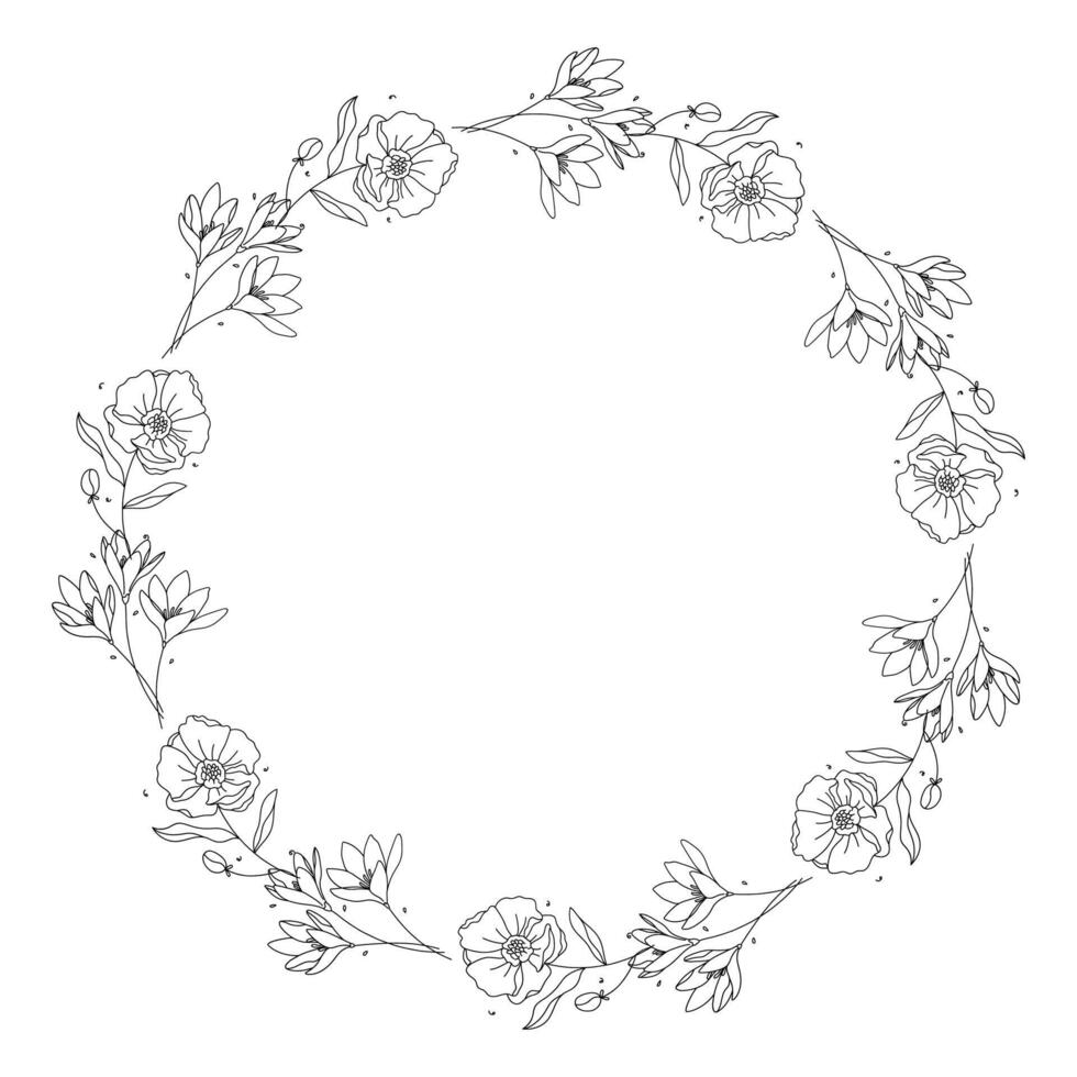 Hand drawn floral wreath on white background vector