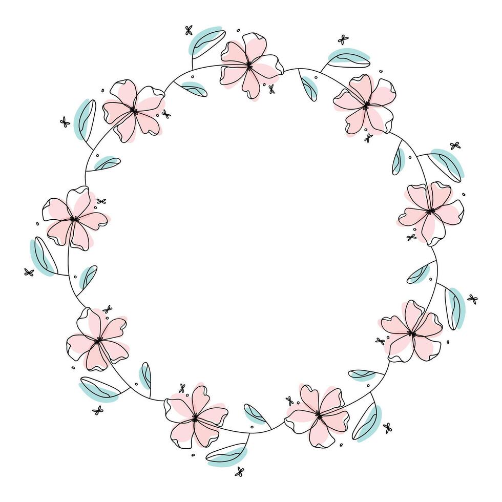 Hand drawn flowers wreath frame on white background vector