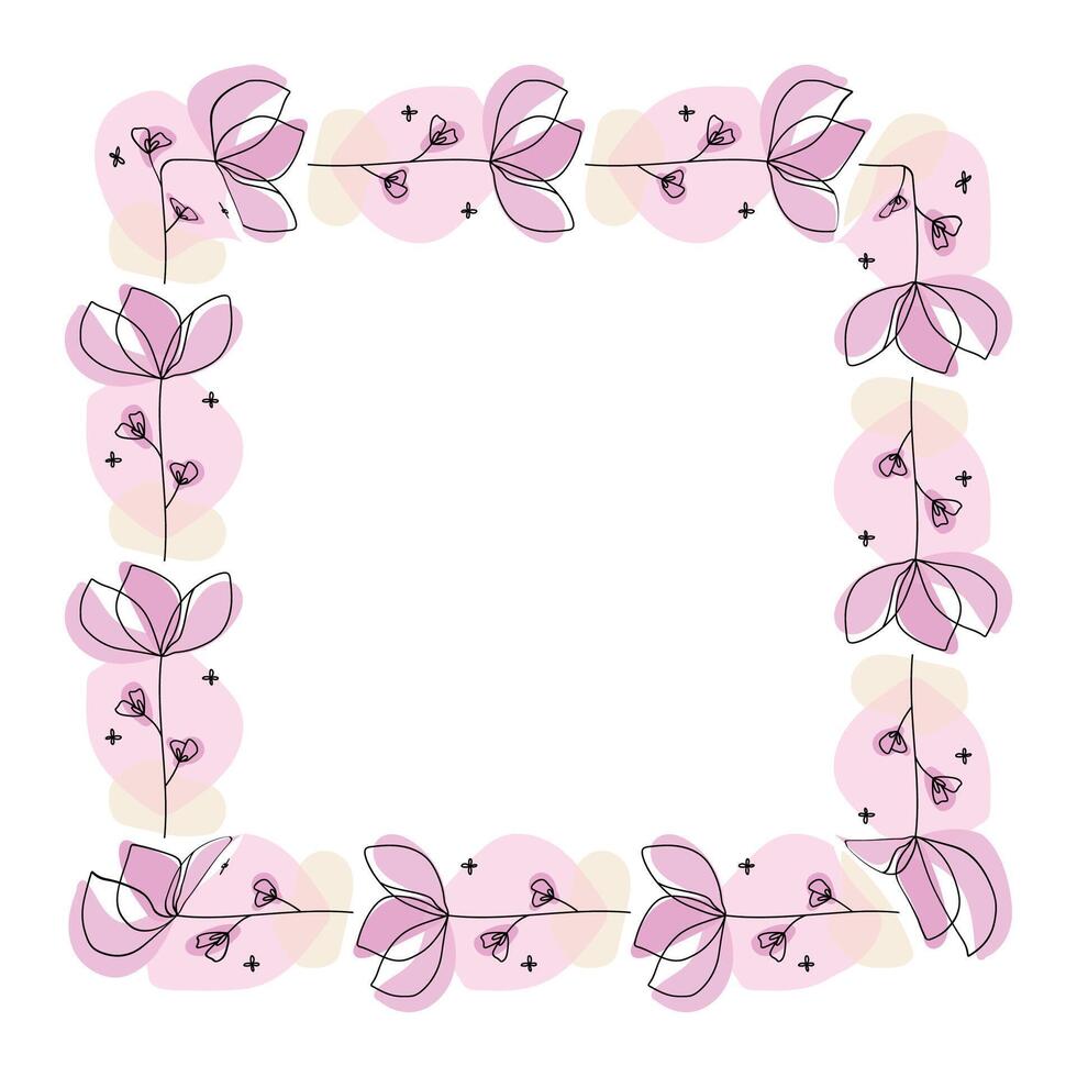 Hand drawn flowers wreath frame on white background vector