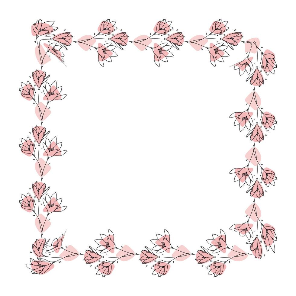 Hand drawn flowers wreath frame on white background vector