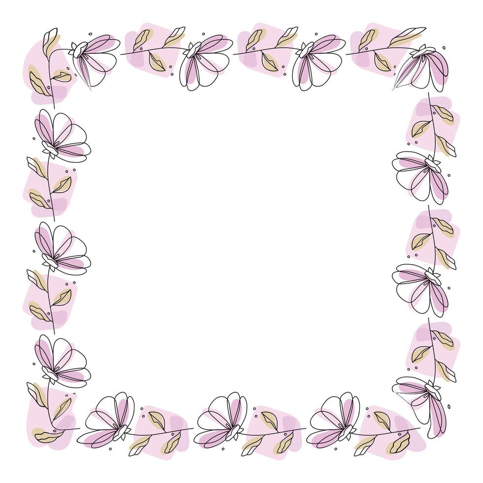 Hand drawn flowers wreath frame on white background vector