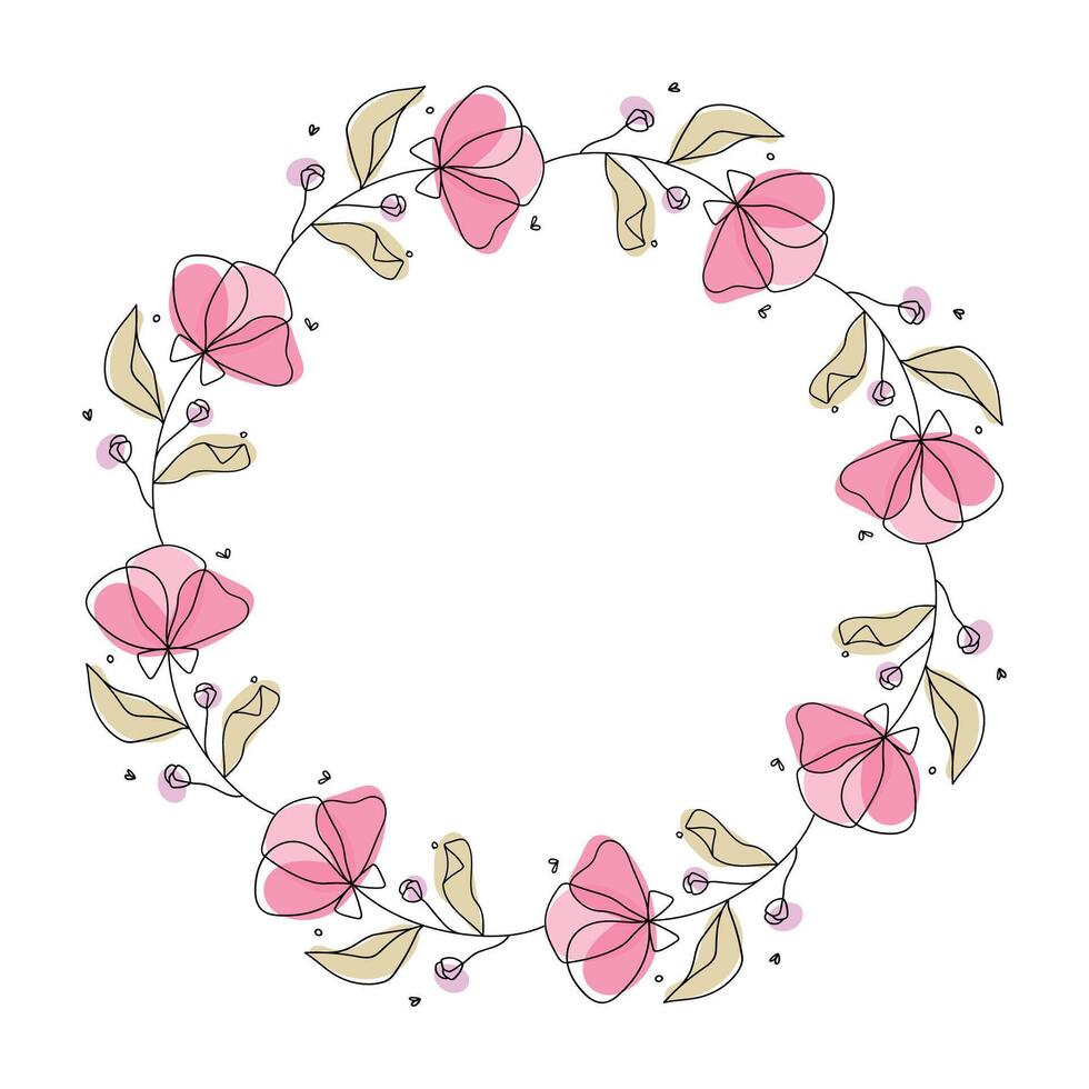 Hand drawn flowers wreath frame on white background vector