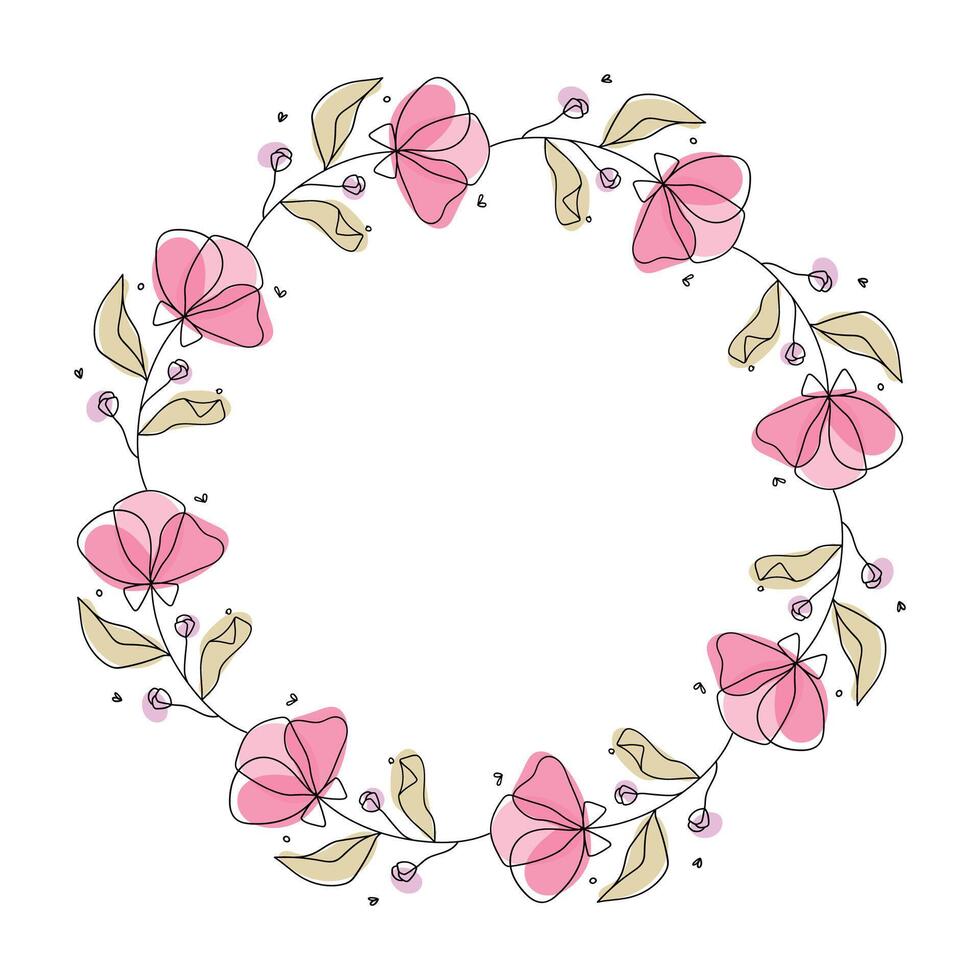 Hand drawn flowers wreath frame on white background vector