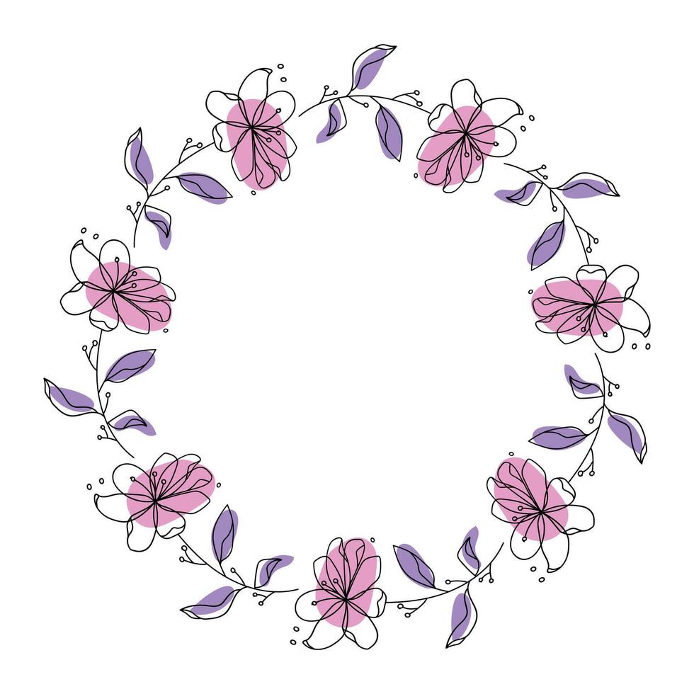 Hand drawn flowers wreath frame on white background vector