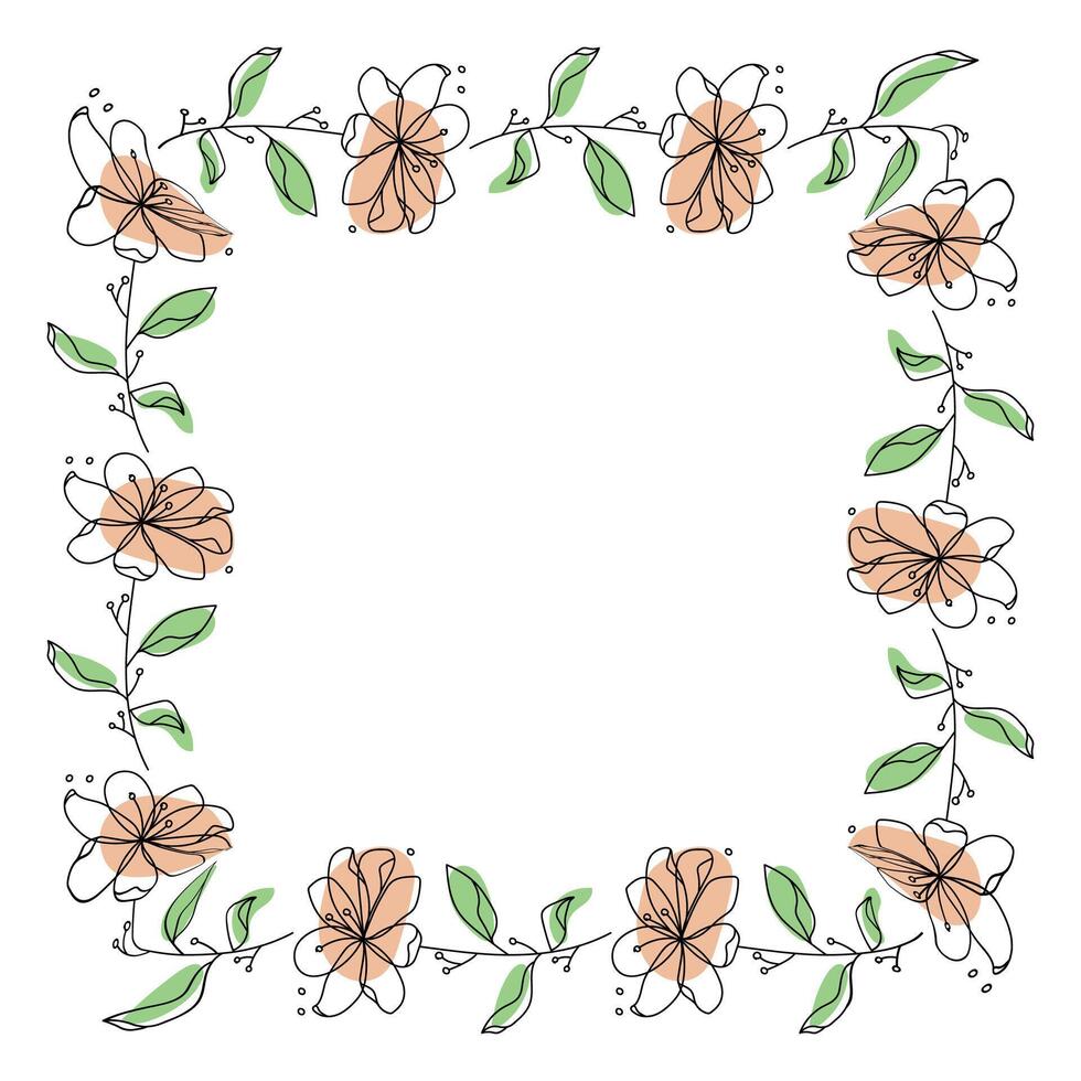 Hand drawn flowers wreath frame on white background vector