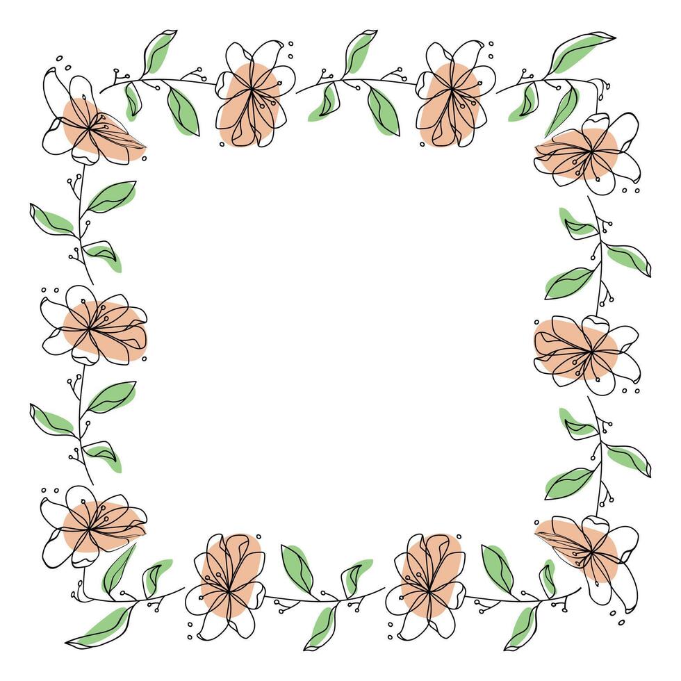 Hand drawn flowers wreath frame on white background vector