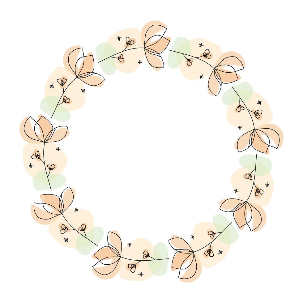 Hand drawn flowers wreath frame on white background vector