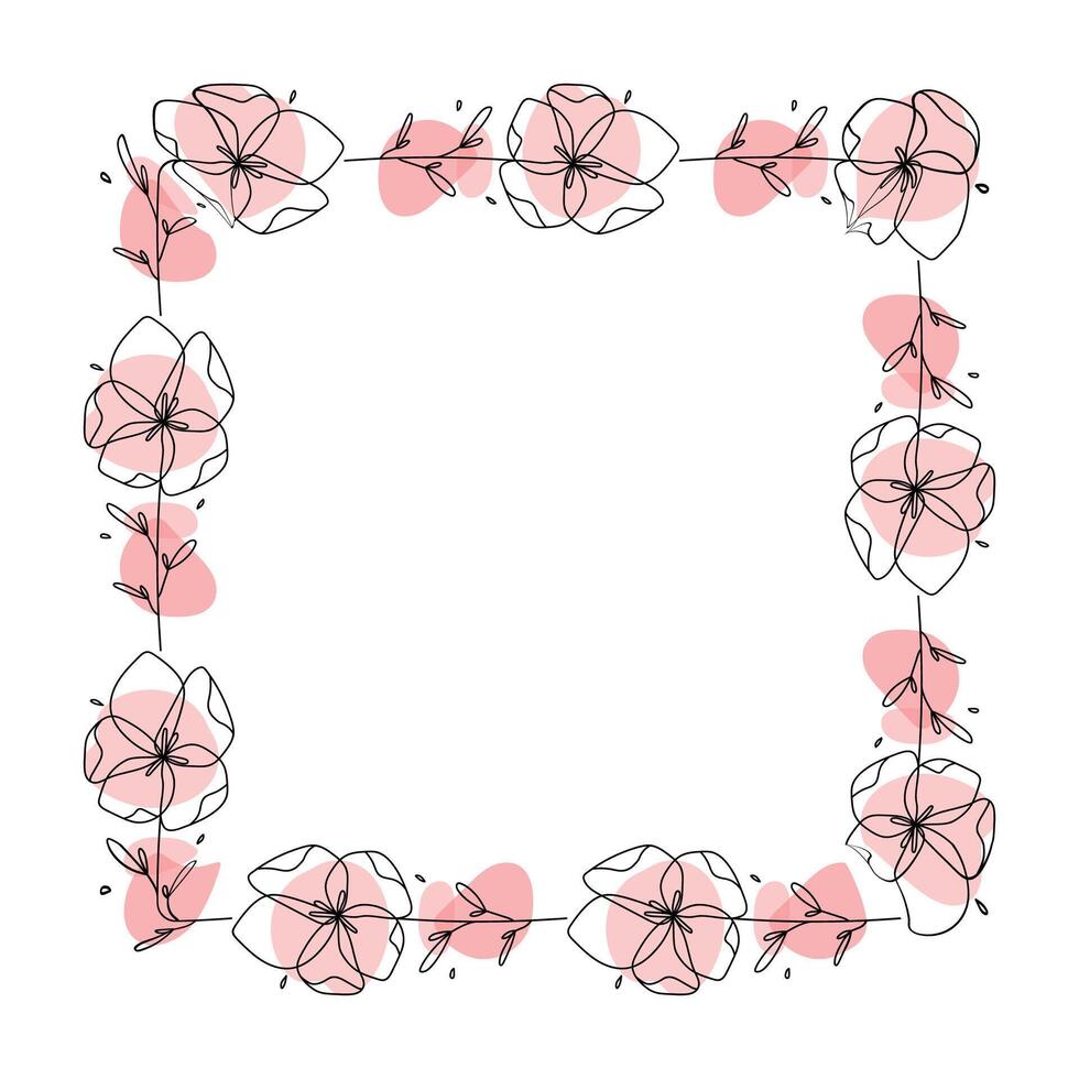 Hand drawn flowers wreath frame on white background vector