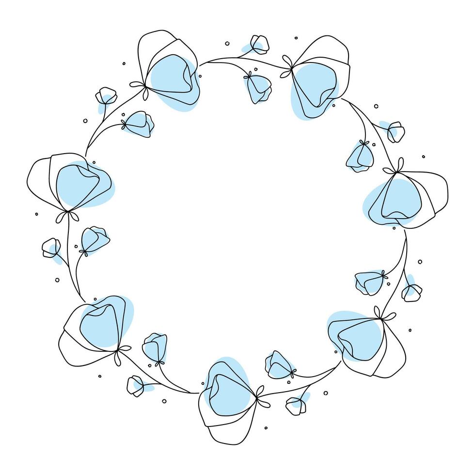 Hand drawn flowers wreath frame on white background vector