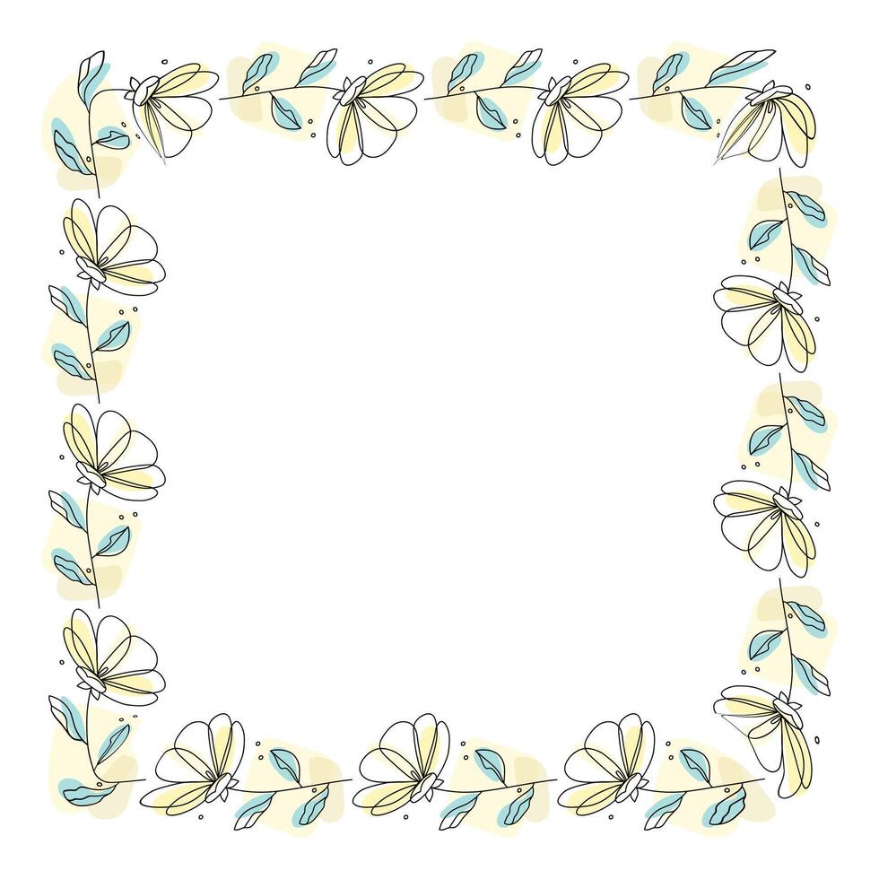 Hand drawn flowers wreath frame on white background vector