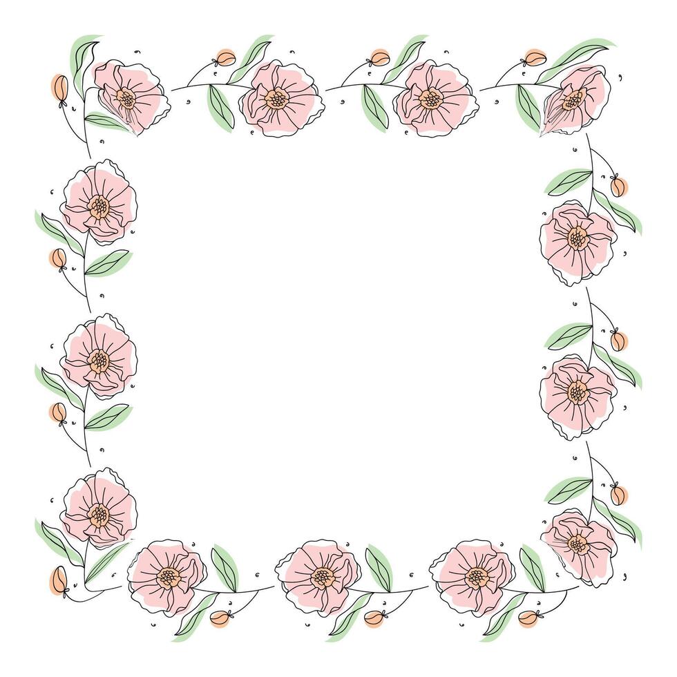 Hand drawn flowers wreath frame on white background vector