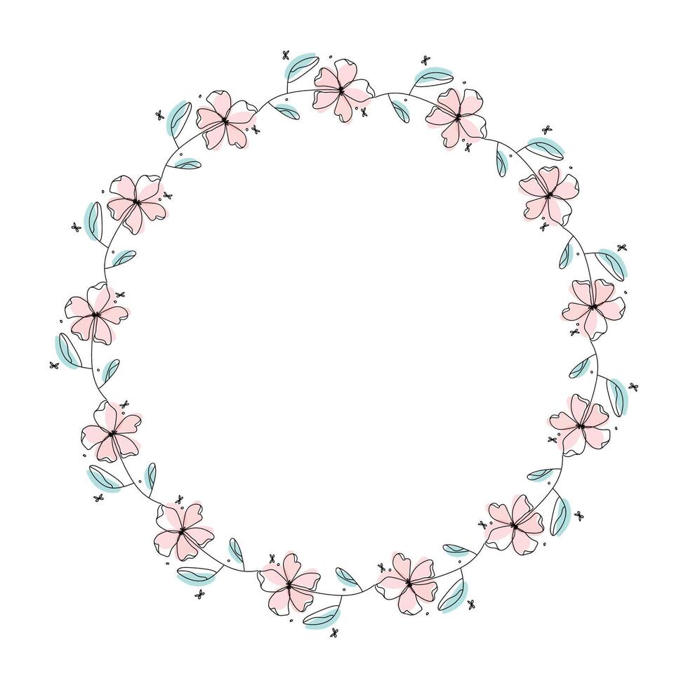 Hand drawn flowers wreath frame on white background vector