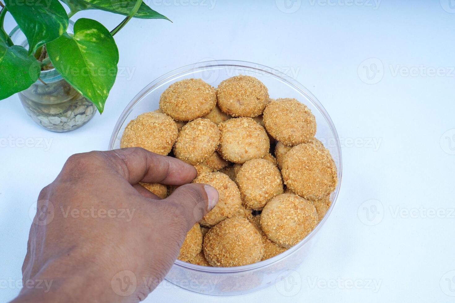 Close-up view of chestnut cake on table with white background. photo
